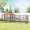 PawHut Large Outdoor Dog Kennel with Rotating & Adjustable Height Bowls, Waterproof & UV-Resistant Canopy, 11.3' x 4.7' x 5.1'