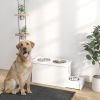 PawHut Elevated Dog Bowls with Slow Feeder Mat, Storage Cabinet, 3 Stainless Steel Bowls for Large & Extra Large Dogs, White