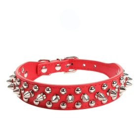 Spiked Studded Leather Dog Collar Rivets Pet Small Large Cat Pit Bull Adjustable (Color: Red, size: S)